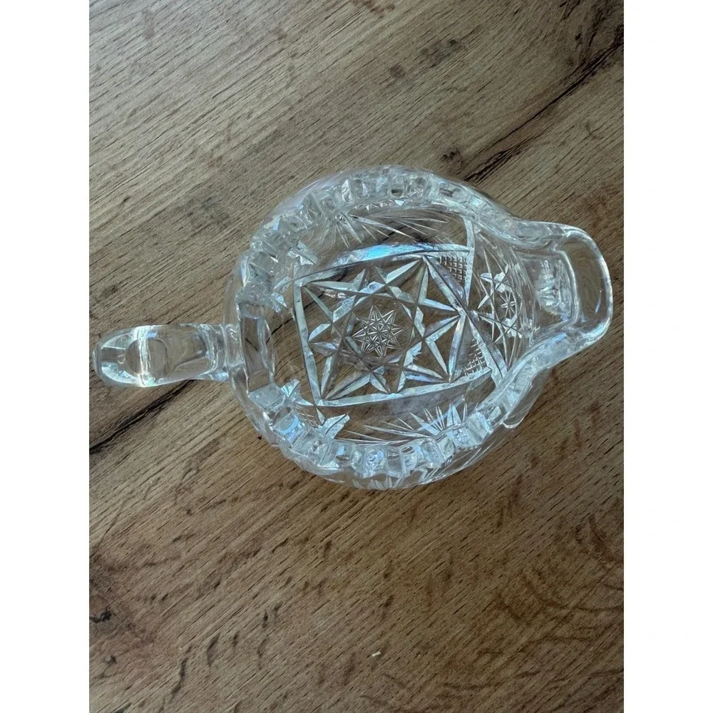 Vintage Cut Glass Crystal Serving Set Starburst Diamond Pattern 5 Pc Collection